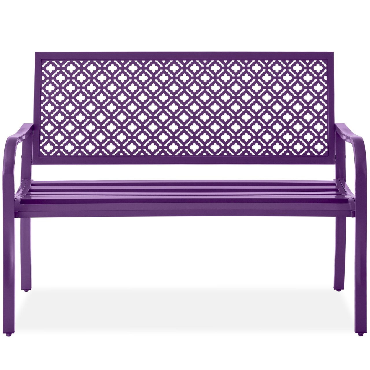 Best Choice Products Indoor Outdoor Steel Garden Bench w/ Geometric Backrest, Foot Levelers